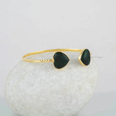 Heart Shape Cuff Bangle - Bloodstone 11mm Gemstone Bracelet - Gold Plated Bracelet - Handmade Jewelry - 925 Solid Silver - Anniversary Gift